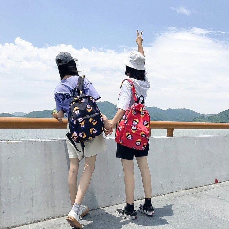 Clown Pattern Double Shoulders School Bag Travel Backpack Bag (Red)