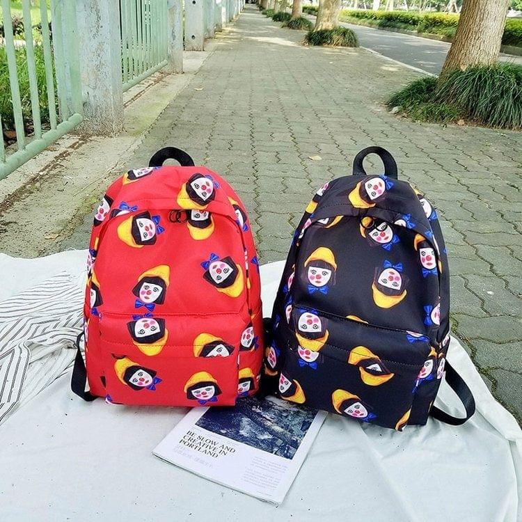 Clown Pattern Double Shoulders School Bag Travel Backpack Bag (Red)