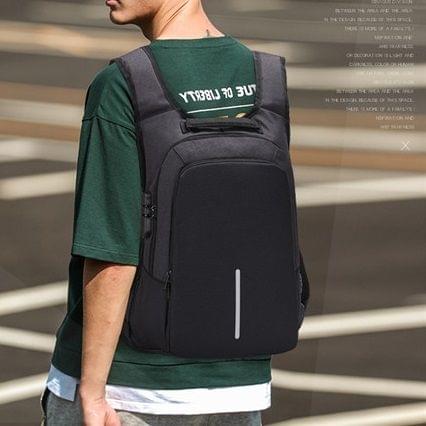 Multi-Function Oxford Portable Casual Double Shoulders School Bag Travel Backpack Bag with Earphone Line Hole & USB Charging (Grey)
