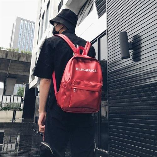 PU Leather Double Shoulders School Bag Travel Backpack Bag (Red)