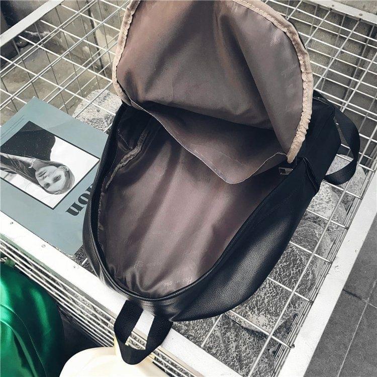 PU Leather Double Shoulders School Bag Travel Backpack Bag (Red)