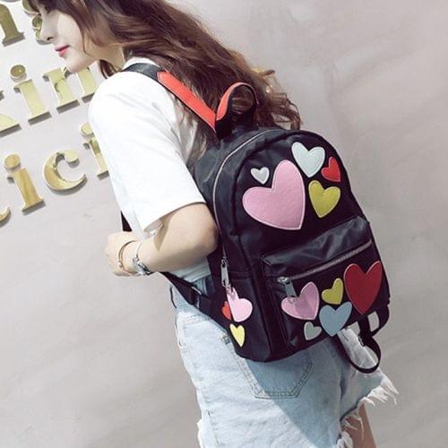 Hearts Pattern Double Shoulders School Bag Travel Backpack Bag (Colour)