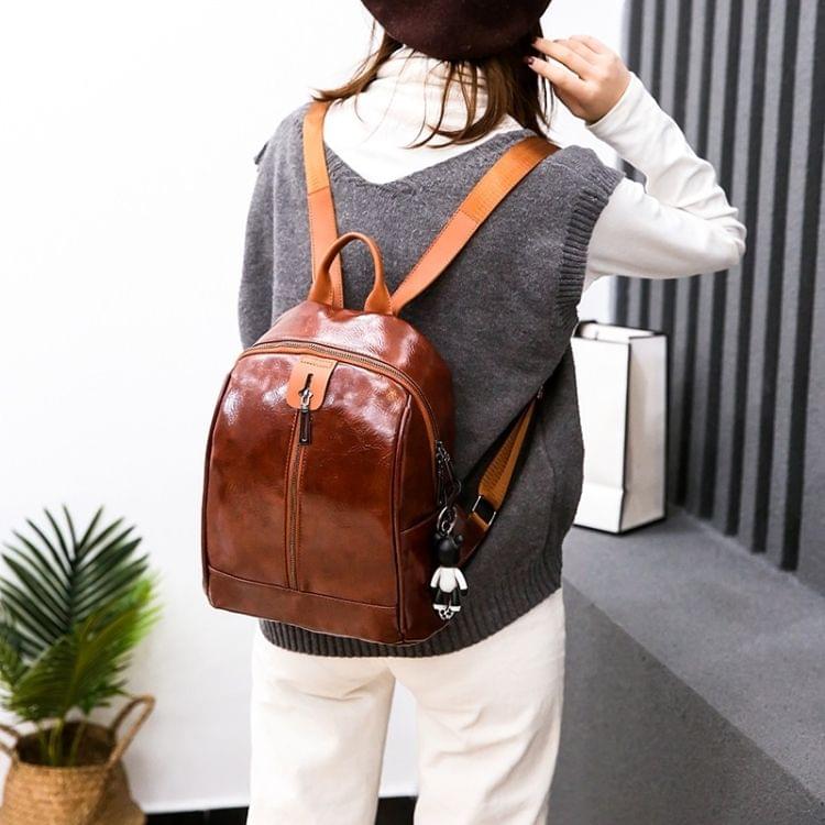 Solid Color Casual Shoulder Bag Ladies Handbag With Bear Accessories