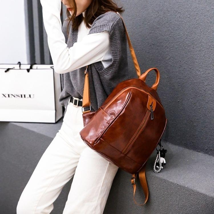 Solid Color Casual Shoulder Bag Ladies Handbag With Bear Accessories