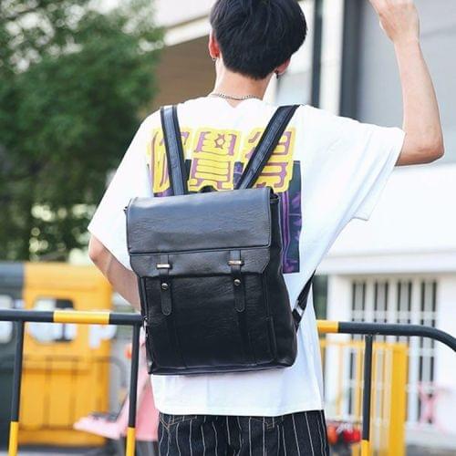 Solid Color PU Leather Double-shoulder Bag Messenger Bag for Men (Black)