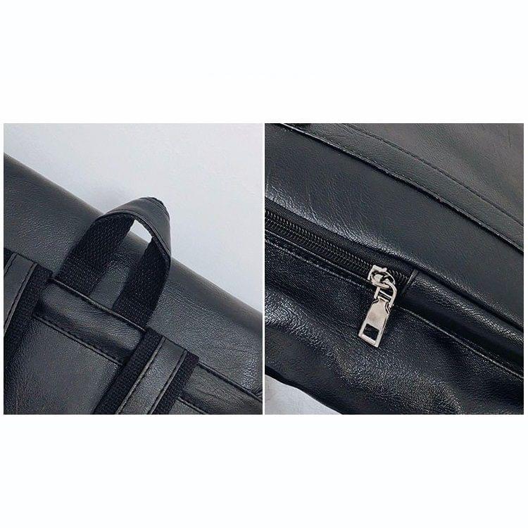 Solid Color PU Leather Double-shoulder Bag Messenger Bag for Men (Black)
