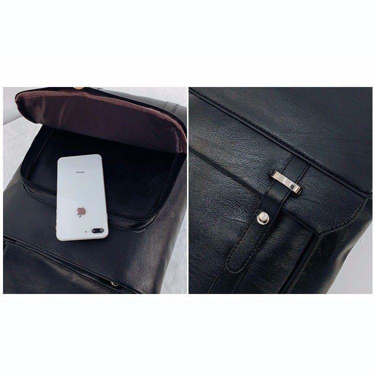 Solid Color PU Leather Double-shoulder Bag Messenger Bag for Men (Black)