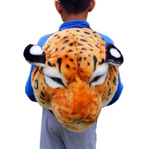 Backpack Plush Animal Head Double Student Shoulder Bag Zipper Bag Small Backpack Vintage Backpack School Bags(Leopard Head)