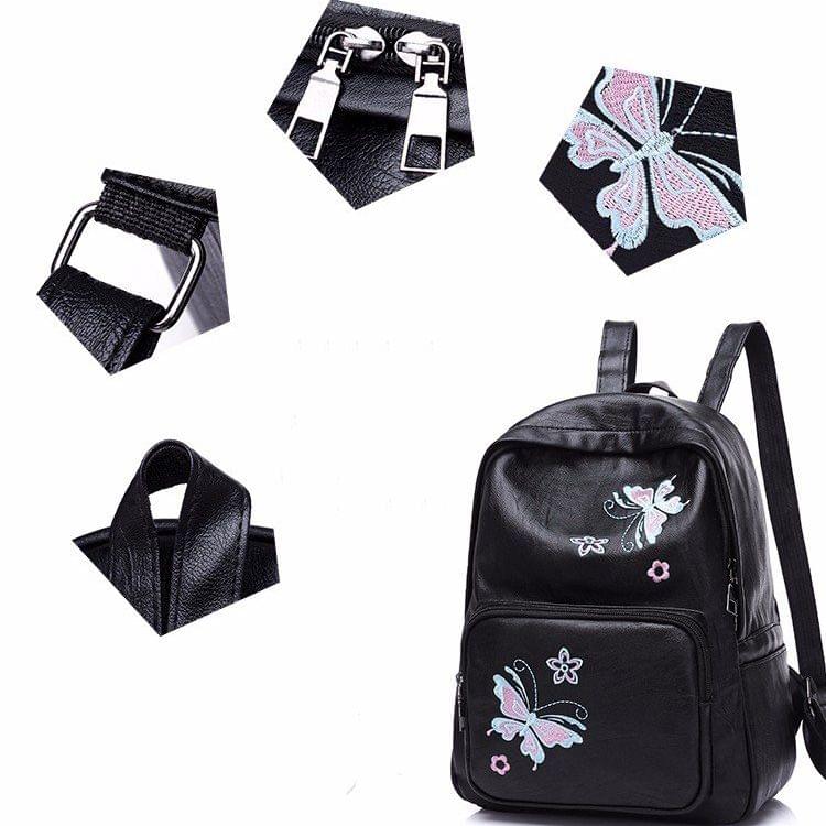 Fashion Butterfly Pattern PU Leather School Backpack Casual Handbag Shoulder Bag(Blue)
