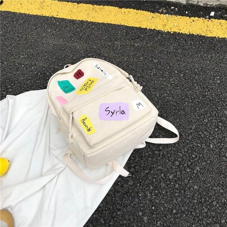 Graffiti Words Pattern Double Shoulders School Bag Travel Backpack Bag (White)