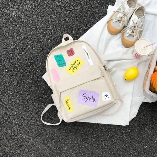 Graffiti Words Pattern Double Shoulders School Bag Travel Backpack Bag (White)