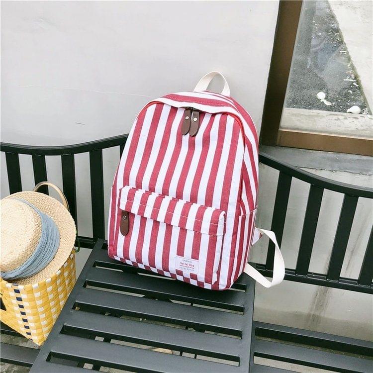 Vertical Stripes Pattern Double Shoulders School Bag Travel Backpack Bag (Red)