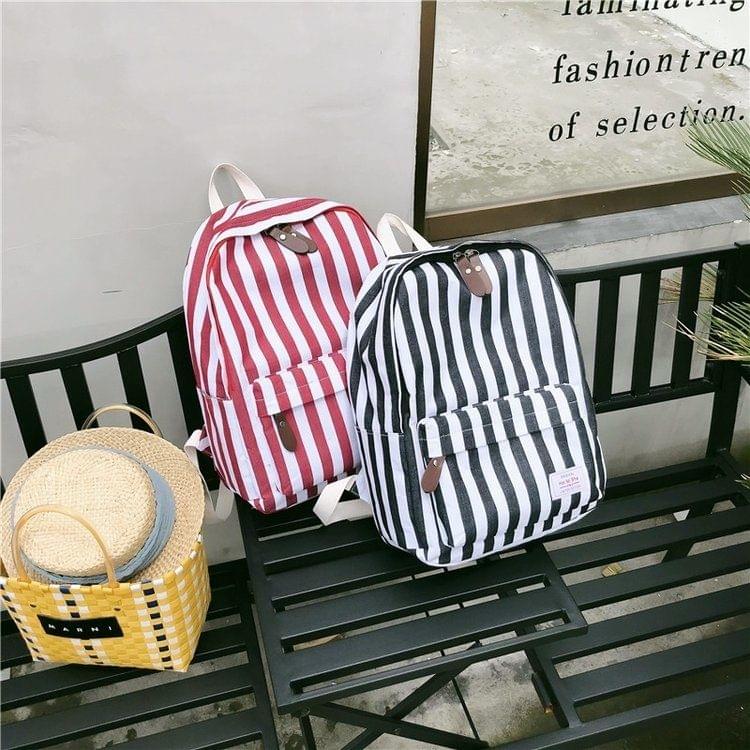 Vertical Stripes Pattern Double Shoulders School Bag Travel Backpack Bag (Red)