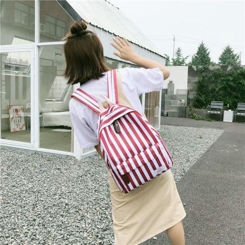Vertical Stripes Pattern Double Shoulders School Bag Travel Backpack Bag (Red)