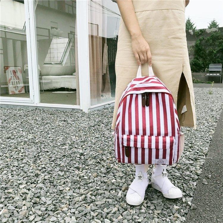 Vertical Stripes Pattern Double Shoulders School Bag Travel Backpack Bag (Red)