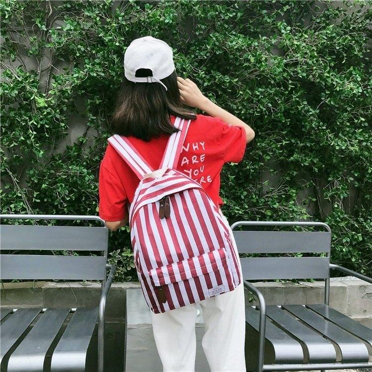 Vertical Stripes Pattern Double Shoulders School Bag Travel Backpack Bag (Red)