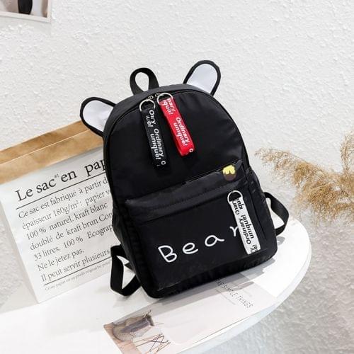 Animal Ears Style Double Zipper Design Double Shoulders School Bag Travel Backpack Bag (Color:Black Size: + Bear)