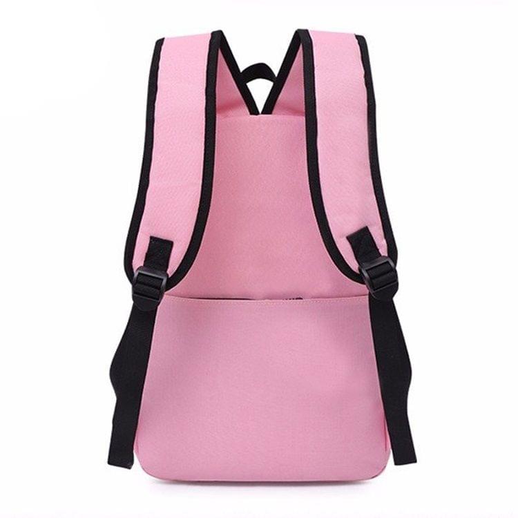 Double Zipper Design Polyester Double Shoulders School Bag Travel Backpack Bag (Pink)