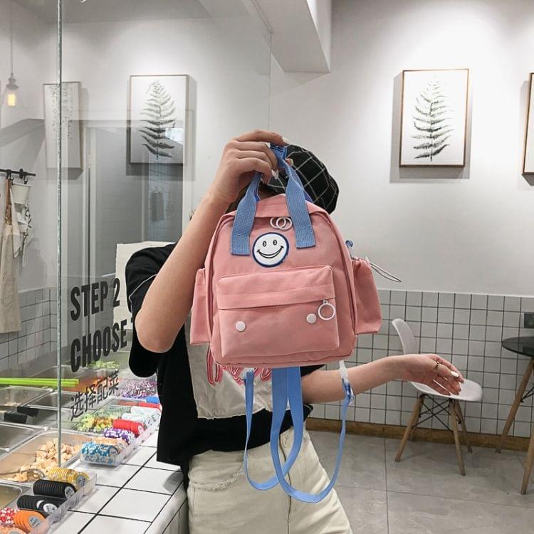 Fresh Smile Double Shoulders Bag Double Zippers Backpack Bag (Pink)