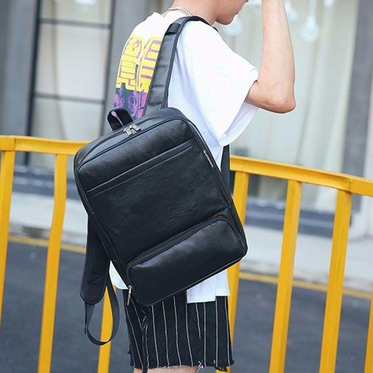 Solid Color Retro PU Leather Double-shoulder Bag Messenger Bag for Men (Black)