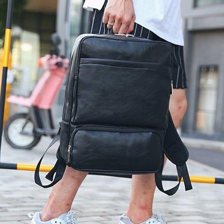 Solid Color Retro PU Leather Double-shoulder Bag Messenger Bag for Men (Black)