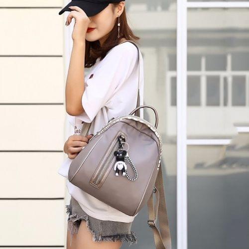 Fashion Nylon School Backpack Casual Handbag Shoulder Bag(Light Grey)