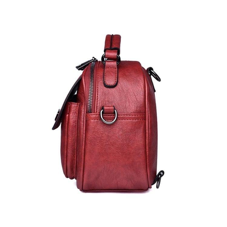 Fashion PU Double Shoulders Bag Messenger Bag Ladies Backpack Handbag (Red)