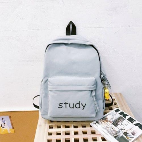 Printed Word Double Shoulders School Bag Travel Backpack Bag with Duck Doll Pendant (Blue)