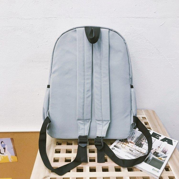Printed Word Double Shoulders School Bag Travel Backpack Bag with Duck Doll Pendant (Blue)