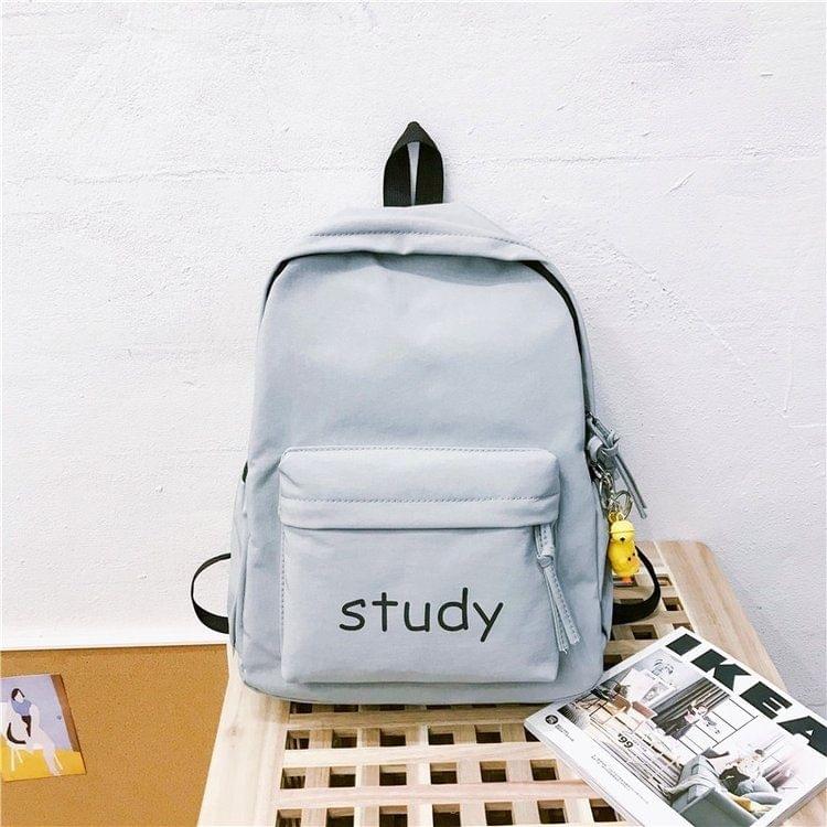Printed Word Double Shoulders School Bag Travel Backpack Bag with Duck Doll Pendant (Blue)