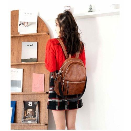 Pure Color Casual PU Double-shoulder & Single-shoulder Bag Ladies Handbag Backpack Bag (Brown)