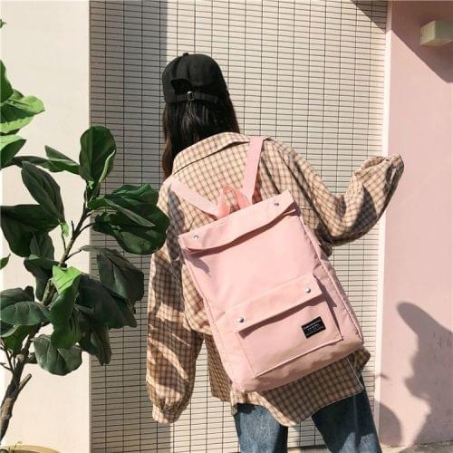 Button Double Shoulders School Bag Travel Backpack Bag (Pink)