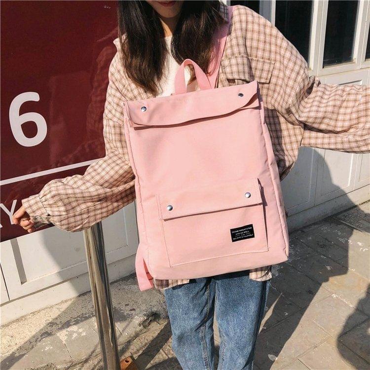 Button Double Shoulders School Bag Travel Backpack Bag (Pink)