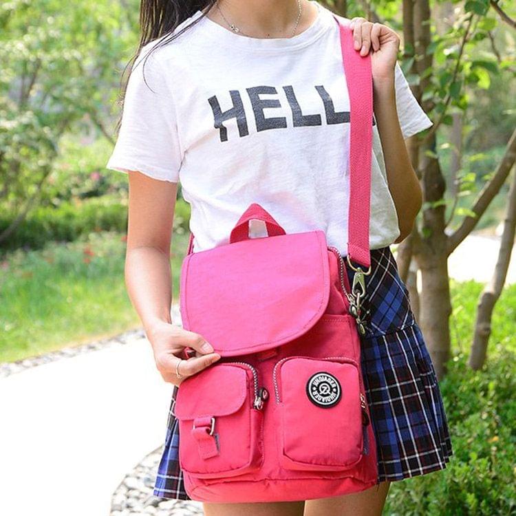 Multi-function Leisure Fashion Nylon Waterproof Slant Shoulder Double Shoulders Bag (Rose Red)