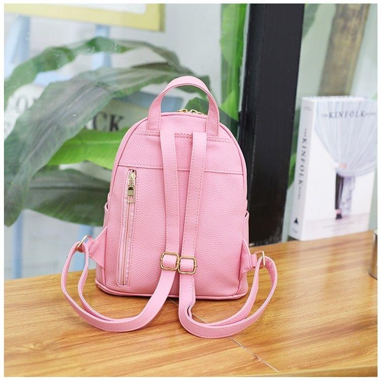 Butterfly and Dragonfly Pattern PU Leather Double Shoulders School Bag Travel Backpack Bag with Small Hang Bag (White)