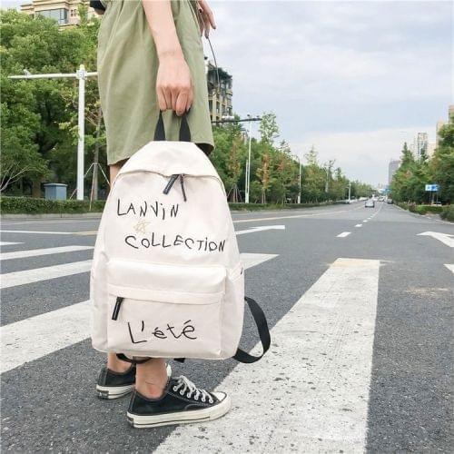 Words Pattern Double Shoulders School Bag Travel Backpack Bag (White)