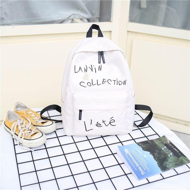 Words Pattern Double Shoulders School Bag Travel Backpack Bag (White)