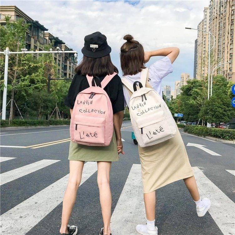 Words Pattern Double Shoulders School Bag Travel Backpack Bag (White)