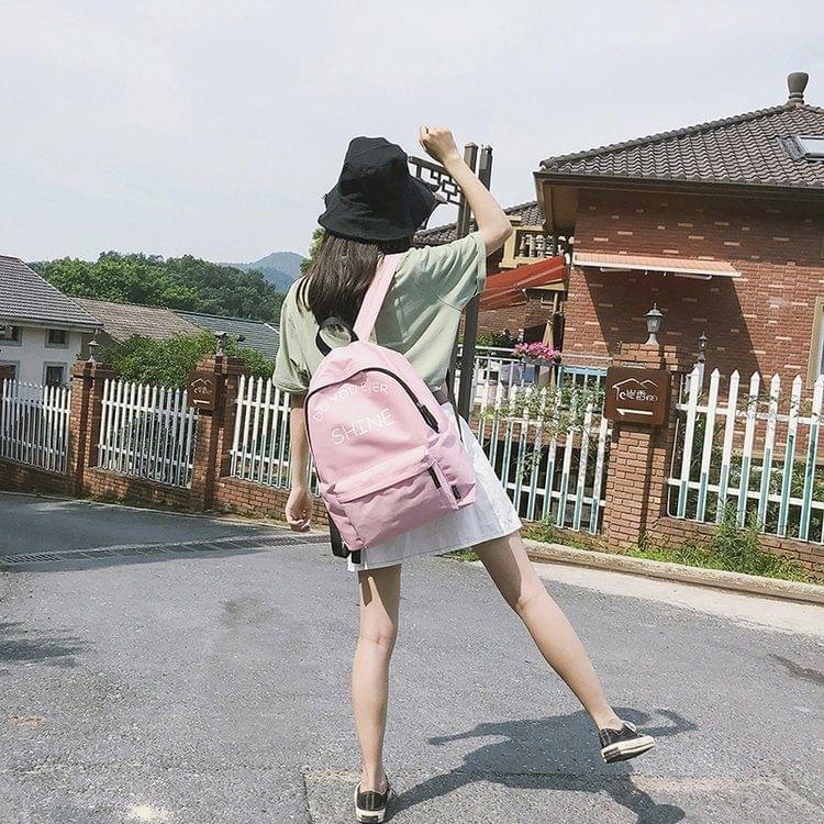 Words Pattern Double Shoulders School Bag Travel Backpack Bag (Pink)