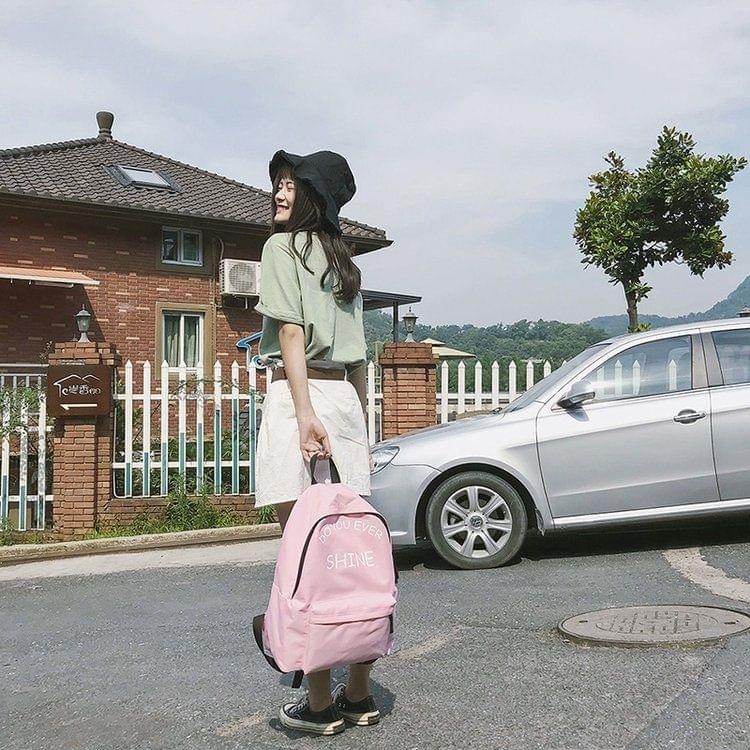 Words Pattern Double Shoulders School Bag Travel Backpack Bag (Pink)