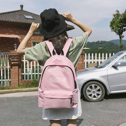 Words Pattern Double Shoulders School Bag Travel Backpack Bag (Pink)