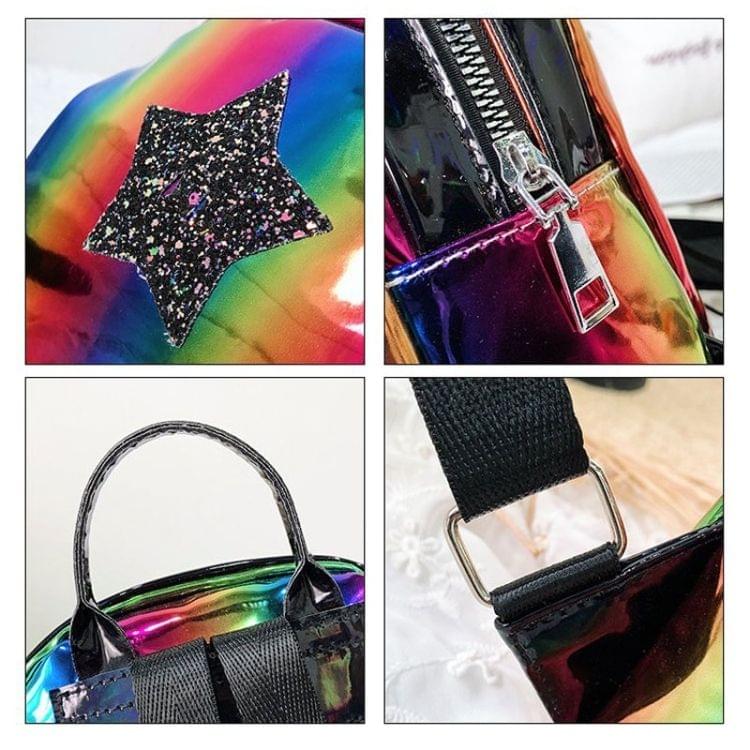 Star Glitter Laser Color PU Leather Double Shoulders Bag Ladies Handbag Backpack Bag (Silver)