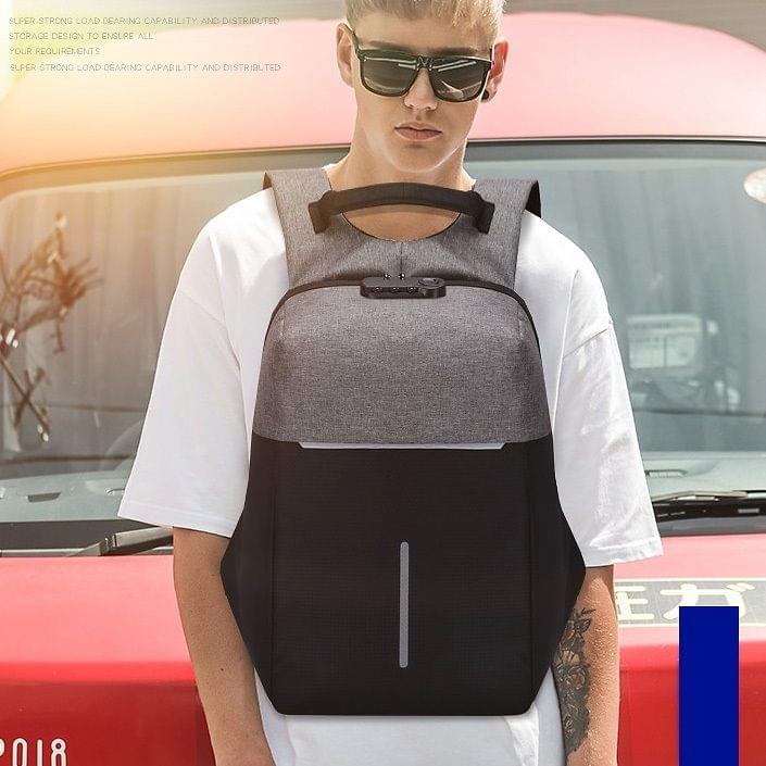 Multi-Function Oxford Portable Casual Double Shoulders School Bag Travel Backpack Bag with USB Charging (Blue)