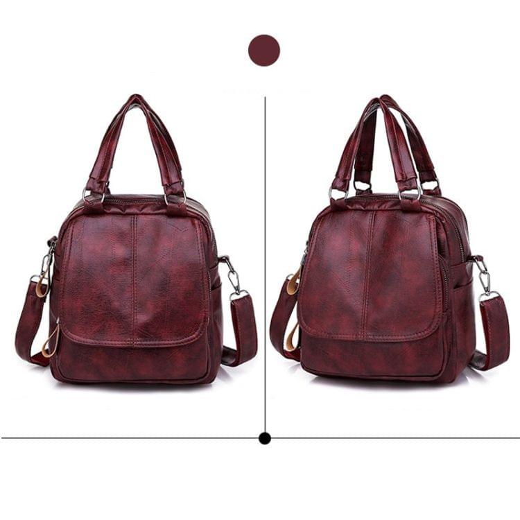 Fashion PU Leather Ladies Multi-function Backpack Handbag Shoulder Bag (Red)