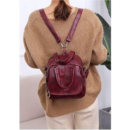 Fashion PU Leather Ladies Multi-function Backpack Handbag Shoulder Bag (Red)