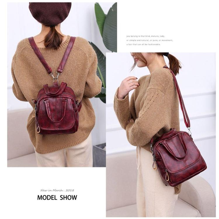 Fashion PU Leather Ladies Multi-function Backpack Handbag Shoulder Bag (Red)