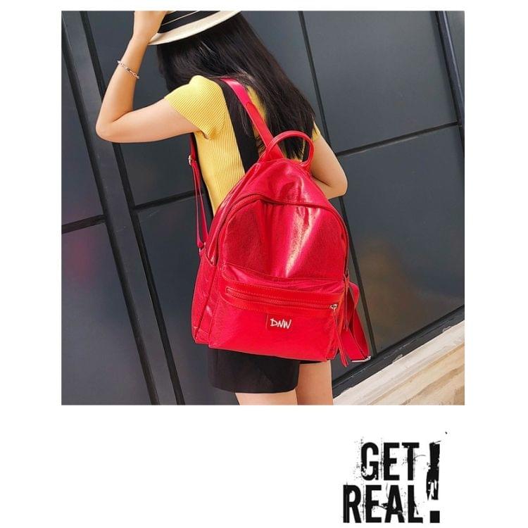 Simple Soft PU Leather Backpack Ladies Messenger Bags Handbag (Red)