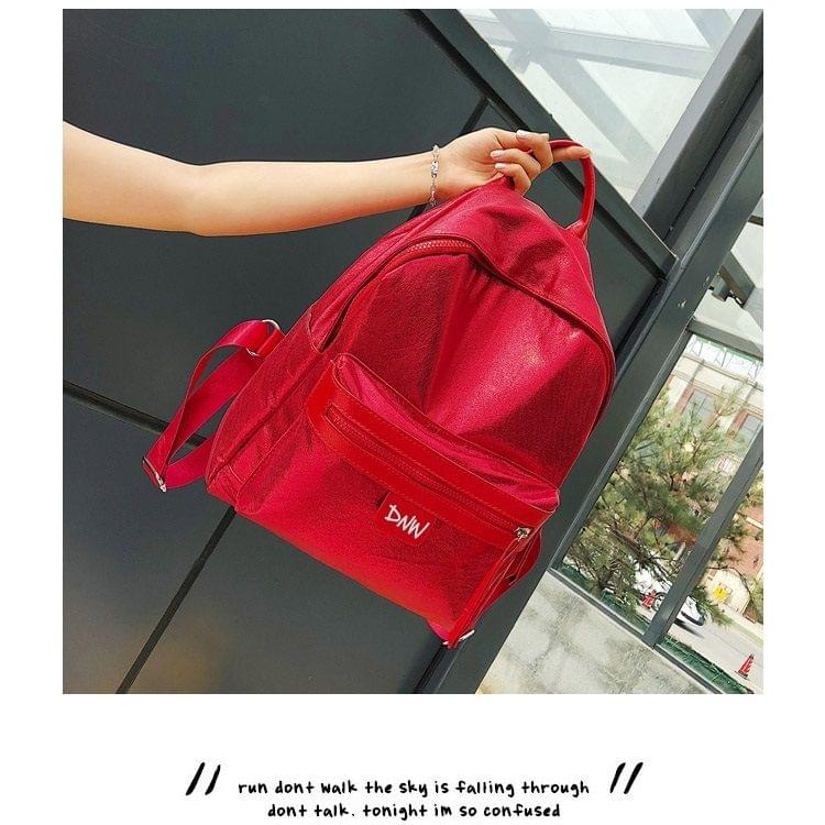 Simple Soft PU Leather Backpack Ladies Messenger Bags Handbag (Red)