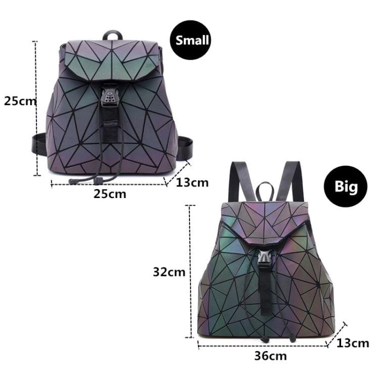 Women Laser Luminous Backpack School Hologram Geometric Fold Student School Bags, Size:25x13x25cm(Luminous hexagon)