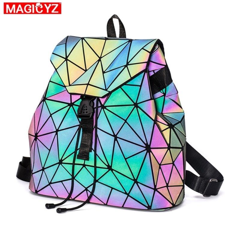 Women Laser Luminous Backpack School Hologram Geometric Fold Student School Bags, Size:25x13x25cm(Luminous hexagon)